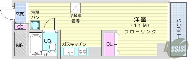 錦町チサンマンション(ワンルーム/3階)の間取り写真
