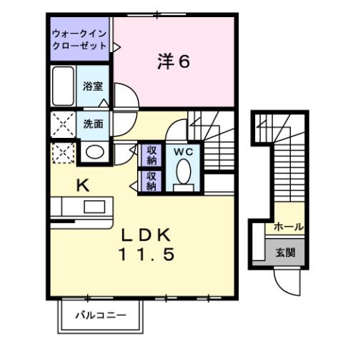 シャン・ミリュ- IB(1LDK/2階)の間取り写真
