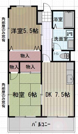 サン・オーレ葦陽(2DK/3階)の間取り写真