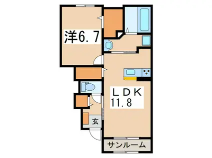 パルテール アイ・II(1LDK/1階)の間取り写真