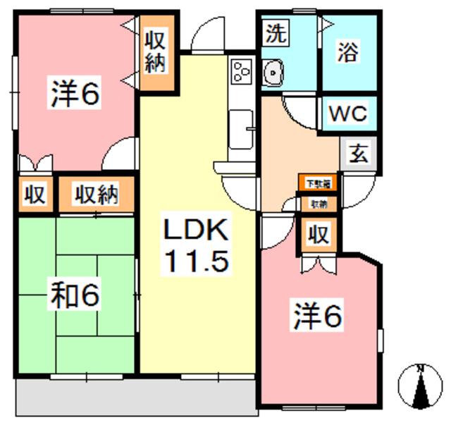 アサヒコーポ IIC(3LDK/2階)の間取り写真