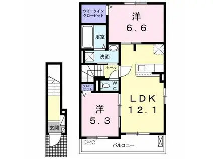 グリーンビュー土佐III(2LDK/2階)の間取り写真