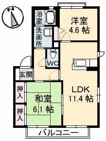 YMハイツ A・B・C棟(2LDK/2階)の間取り写真
