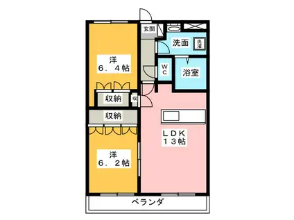 ベルグラース(2LDK/2階)の間取り写真