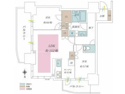 ローレルタワー堺筋本町(2LDK/17階)の間取り写真