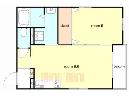 KTIレジデンス西新町(1LDK/1階)の間取り写真