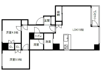 ノースピア南19条(2LDK/11階)の間取り写真