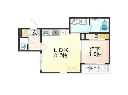 ハーモニーテラス花園伊町(1LDK/2階)の間取り写真