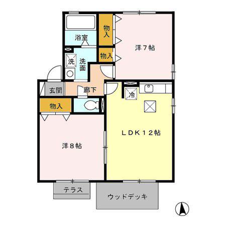 ラフィーネA(2LDK/1階)の間取り写真
