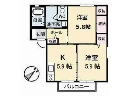 ディアス塩津B棟(2K/2階)の間取り写真