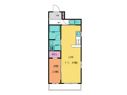 イーダッシュ宮ヶ崎町(1LDK/2階)の間取り写真