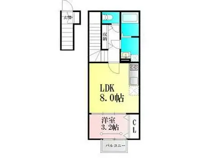 BAU上余田(1LDK/2階)の間取り写真