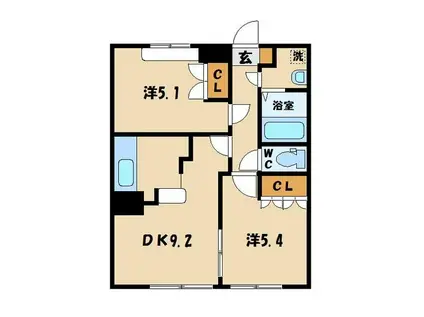 サンクリスタル(2DK/2階)の間取り写真