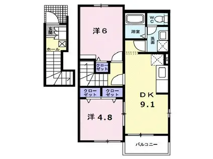 アップロード B棟(2DK/2階)の間取り写真