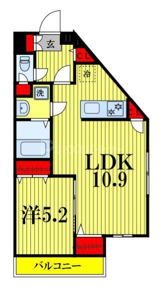 プリファード幕張(1LDK/4階)の間取り写真