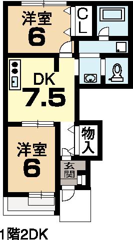 ルミエール(2DK/1階)の間取り写真