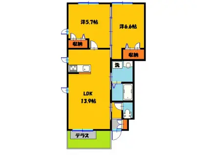 ファルファーラA(2LDK/1階)の間取り写真