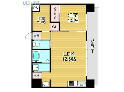 ラフター(1LDK/2階)の間取り写真