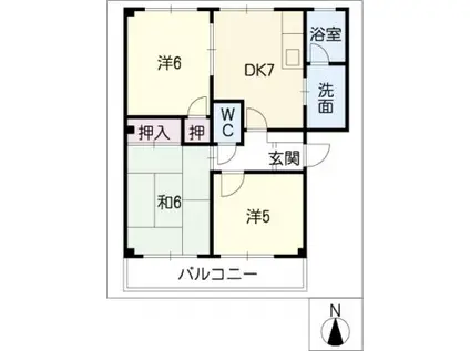 サンハイムみどりA・B(3DK/1階)の間取り写真