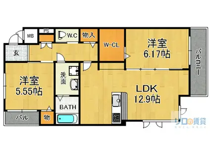 べレオ宝塚(2LDK/2階)の間取り写真