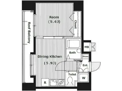 ガーラ元浅草(1DK/11階)の間取り写真