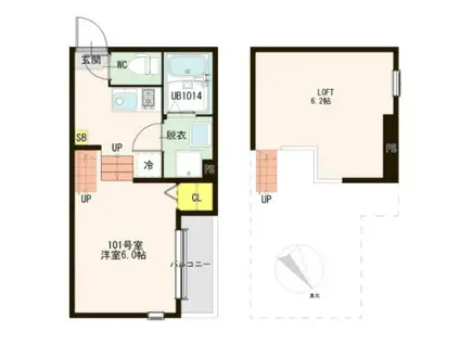 ハーモニーテラス葉山町(1K/1階)の間取り写真