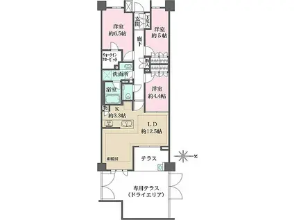 ザ・パークハウス市谷加賀町レジデンス(3LDK/1階)の間取り写真