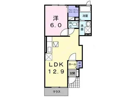 ほほえみB棟(1LDK/1階)の間取り写真