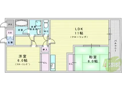 メゾンノール加島(2LDK/3階)の間取り写真