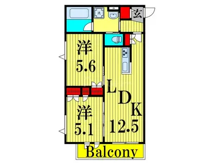 BONHEUR DE CHIEN KITAAYASE(2LDK/3階)の間取り写真