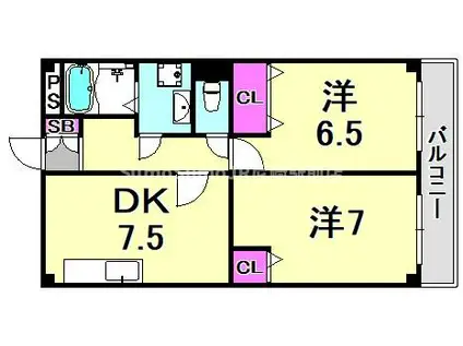 インタルシオ武庫之荘(2DK/3階)の間取り写真