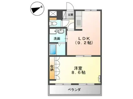 ラ・トゥール(1LDK/2階)の間取り写真