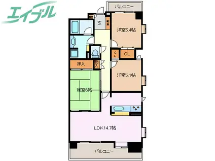 ステイツ四日市(3LDK/1階)の間取り写真