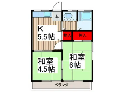 藤ハイツ(2K/2階)の間取り写真