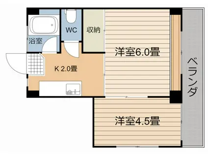 サンモール荒田(2K/2階)の間取り写真