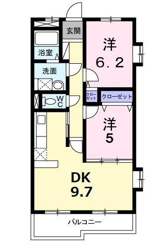 クレセールヴァンブ(2DK/2階)の間取り写真