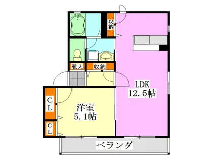 ボナール東船橋(1LDK/2階)の間取り写真
