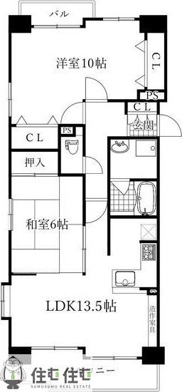 グローリアスタウン聖心弐番館(2LDK/14階)の間取り写真