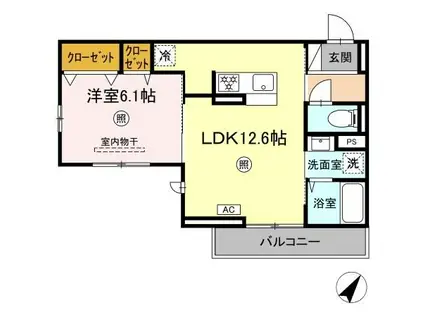 シャローム城原(1LDK/3階)の間取り写真
