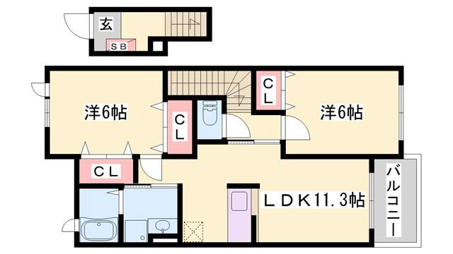 アルメール C棟(2LDK/2階)の間取り写真