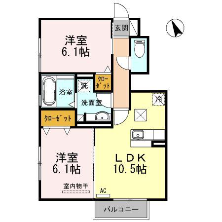 アルピニアA棟(2LDK/1階)の間取り写真