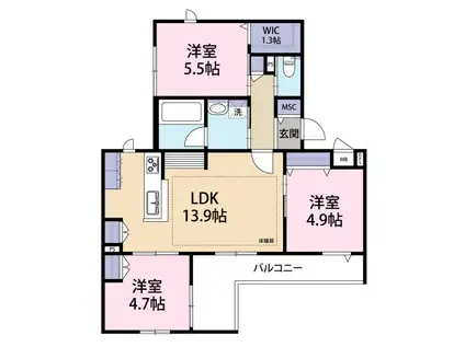セノーテ南台(3LDK/2階)の間取り写真