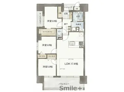 リビンコートスタイル問屋町(3LDK/5階)の間取り写真