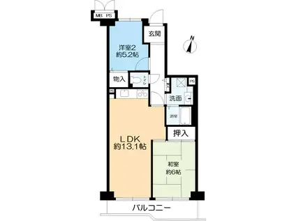 ユニハイム魚崎Ⅲ号棟(2LDK/9階)の間取り写真