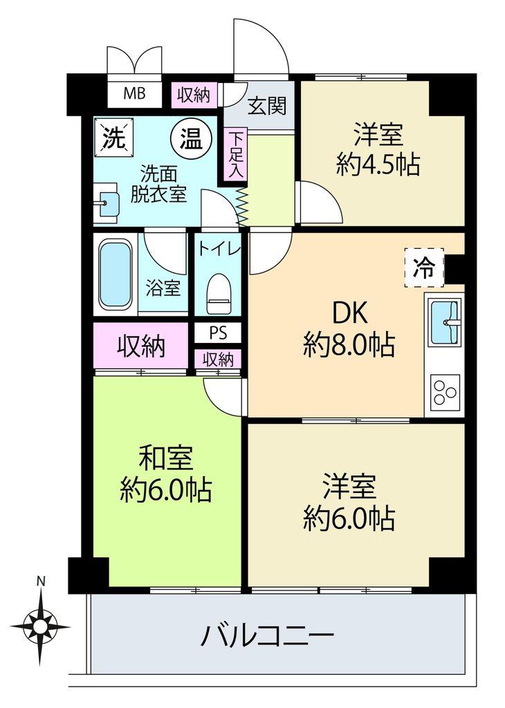 プレシエ武蔵新城(3DK/5階)の間取り写真
