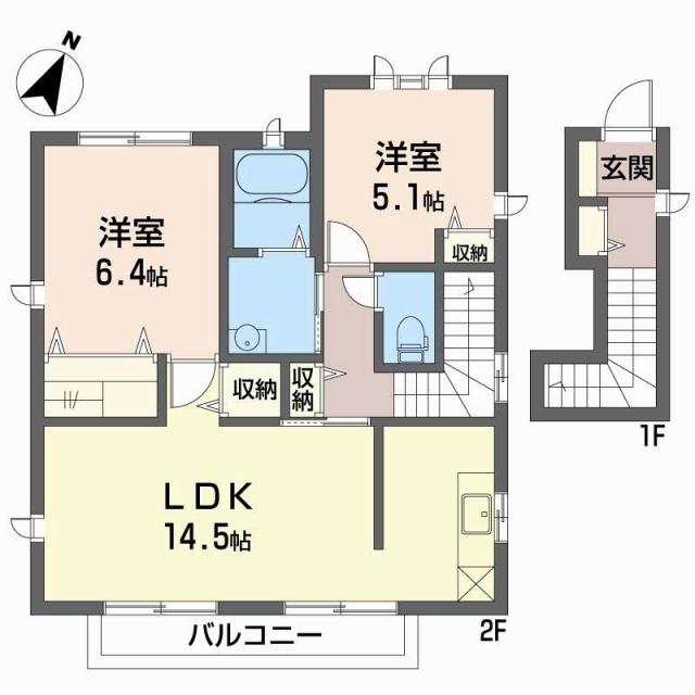 メゾンフォレスタ D棟(2LDK/2階)の間取り写真