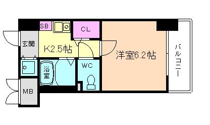 パラシオ塚本II(1K/6階)の間取り写真