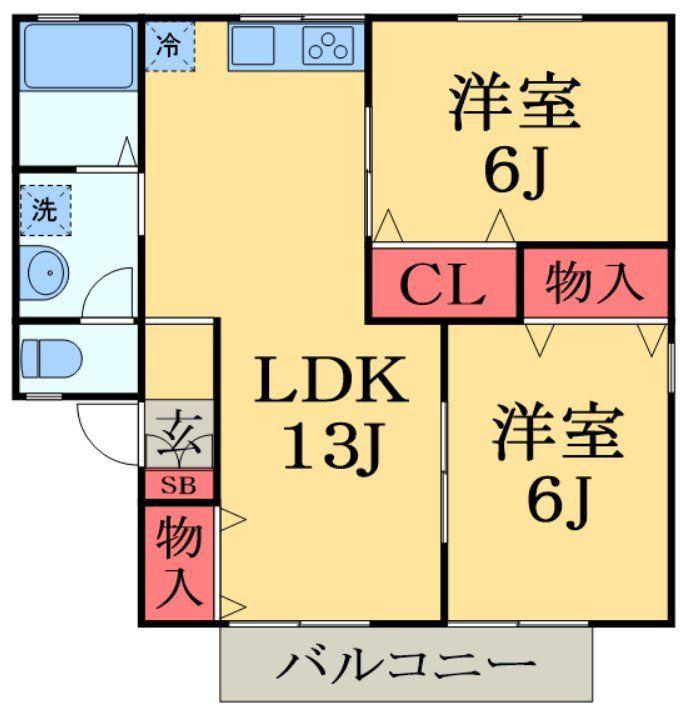 メゾンブランシュ弐番館(2LDK/1階)の間取り写真