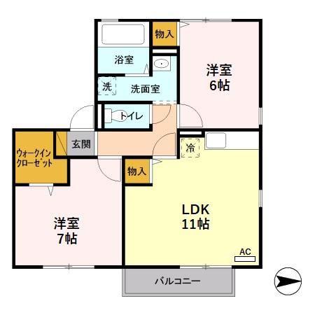 オーク ヴィレッジ C(2LDK/2階)の間取り写真