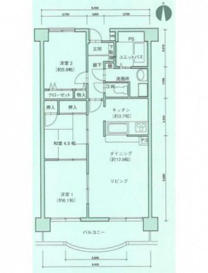 アマネセール下中野(3LDK/3階)の間取り写真